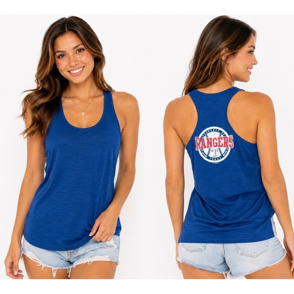 Soft As A Grape Tank Top S Blue Texas Rangers MLB Racerback Slub Graphic New